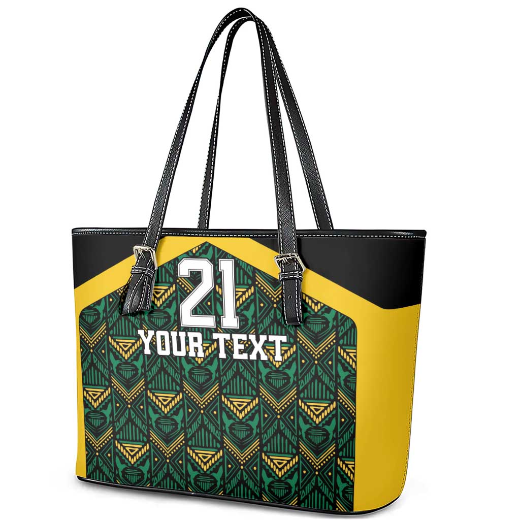 Afro-Jamaicans Football Custom Leather Tote Bag Black Ethnic Motifs