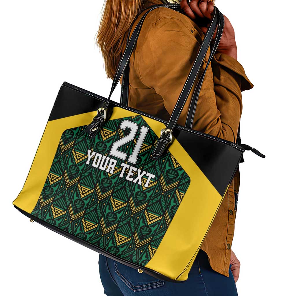 Afro-Jamaicans Football Custom Leather Tote Bag Black Ethnic Motifs