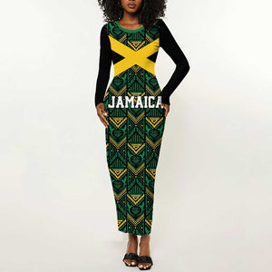 Afro-Jamaicans Football Custom Long Sleeve Bodycon Dress Black Ethnic Motifs LT9