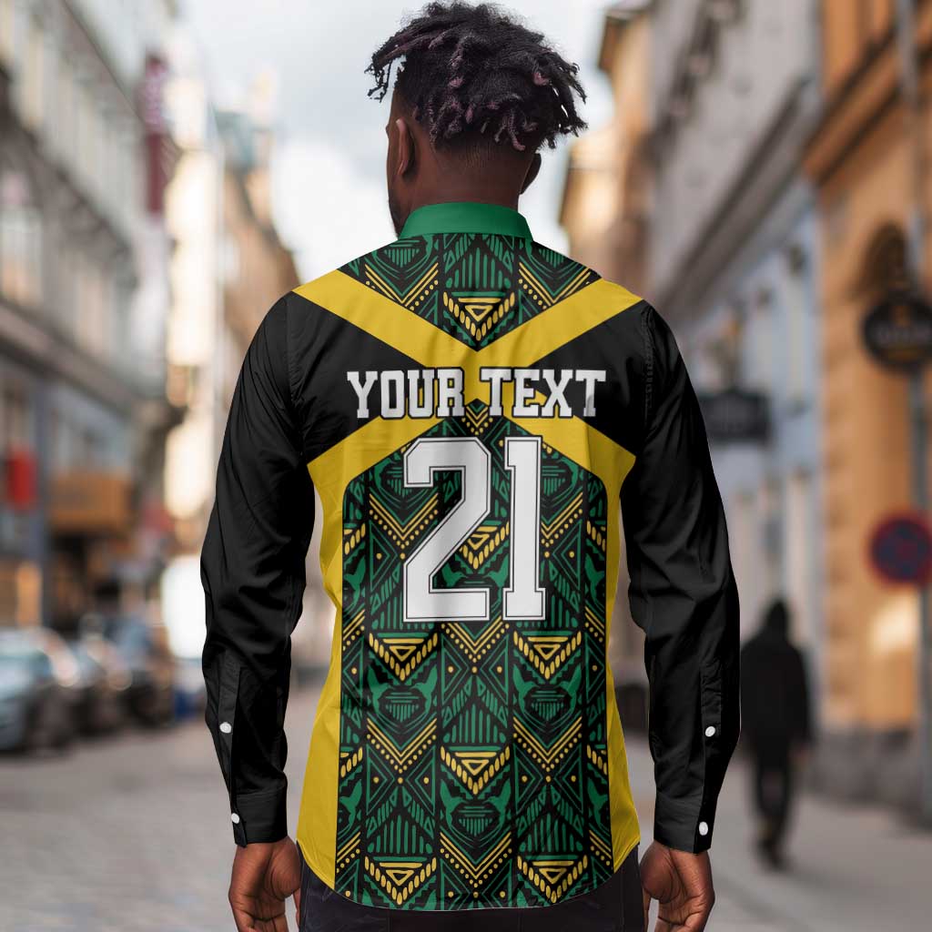 Afro-Jamaicans Football Custom Long Sleeve Button Shirt Black Ethnic Motifs