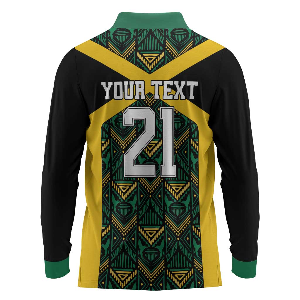 Afro-Jamaicans Football Custom Long Sleeve Polo Shirt Black Ethnic Motifs
