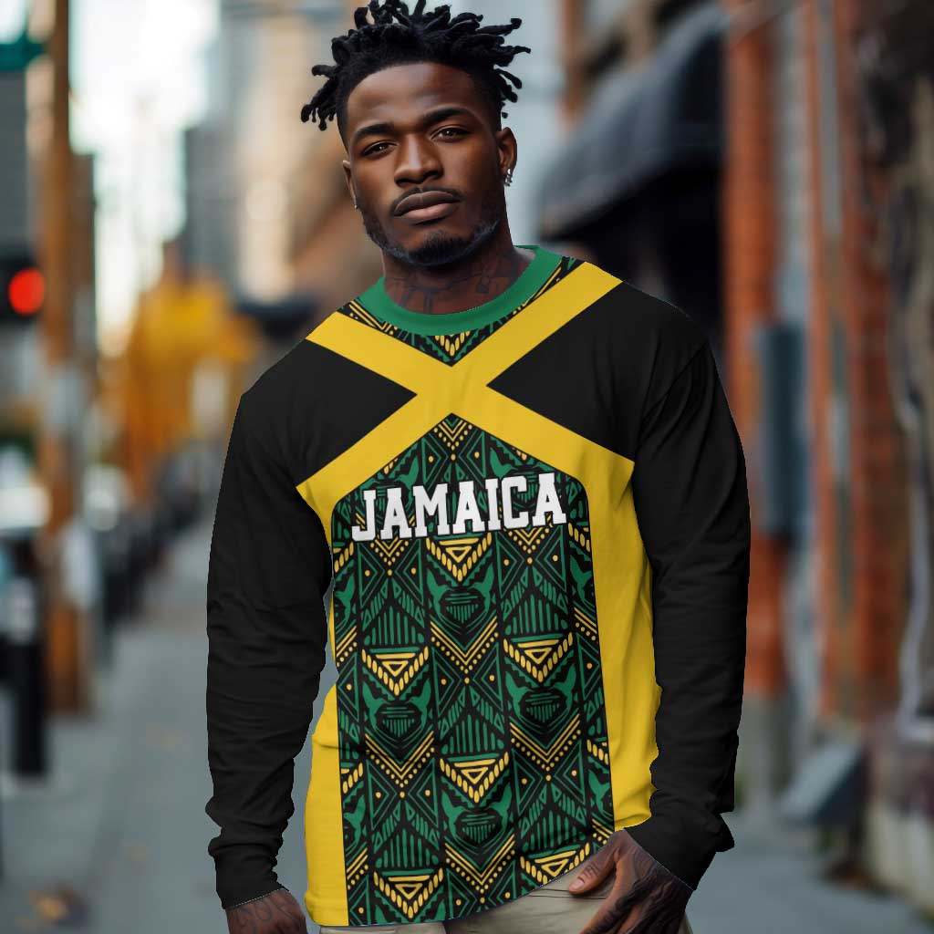 Afro-Jamaicans Football Custom Long Sleeve Shirt Black Ethnic Motifs