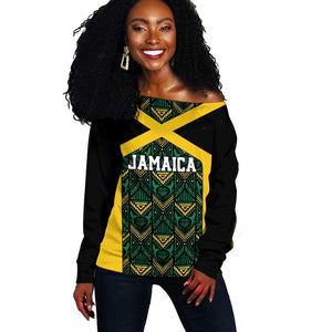 Afro-Jamaicans Football Custom Off Shoulder Sweater Black Ethnic Motifs