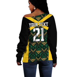 Afro-Jamaicans Football Custom Off Shoulder Sweater Black Ethnic Motifs