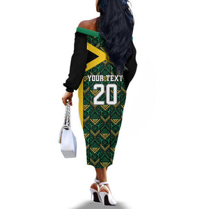 Afro-Jamaicans Football Custom Off The Shoulder Long Sleeve Dress Black Ethnic Motifs
