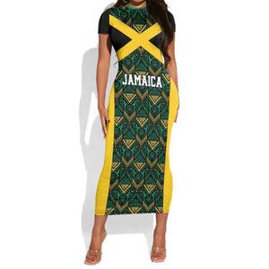 Afro-Jamaicans Football Custom Short Sleeve Bodycon Dress Black Ethnic Motifs LT9