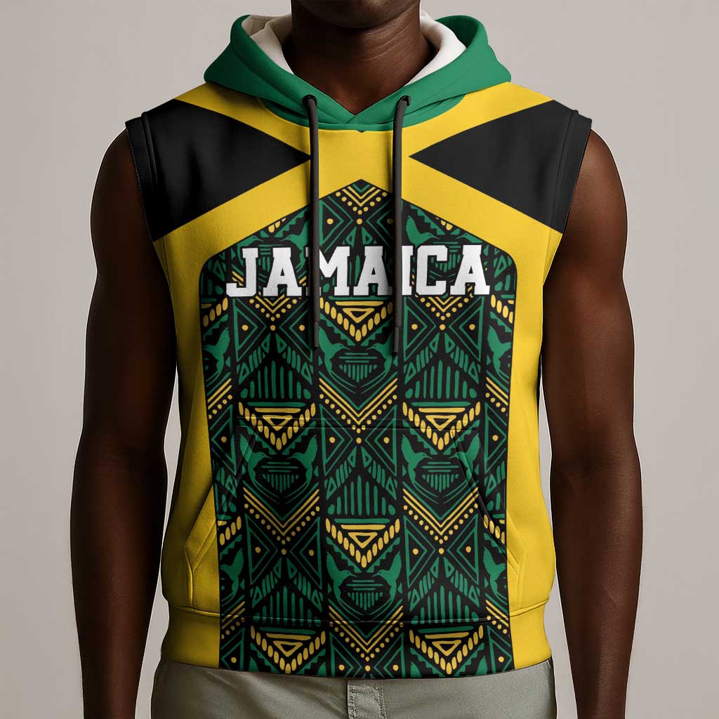 Afro-Jamaicans Football Custom Sleeveless Hoodie Black Ethnic Motifs - African Pride