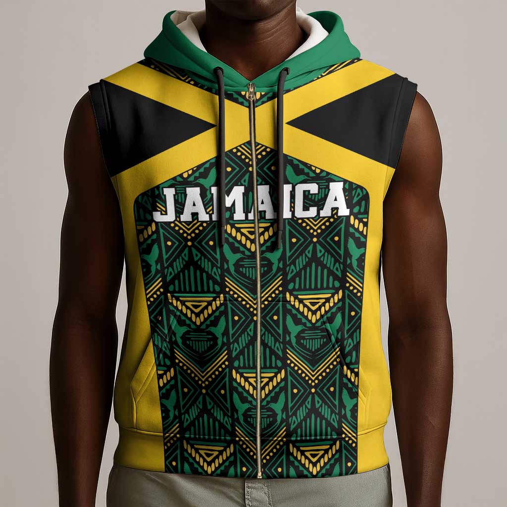 Afro-Jamaicans Football Custom Sleeveless Zip Hoodie Black Ethnic Motifs - African Pride