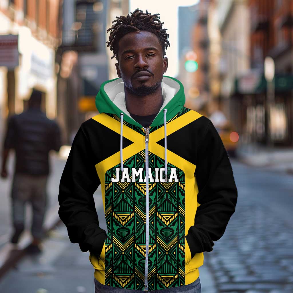 Afro-Jamaicans Football Custom Zip Hoodie Black Ethnic Motifs