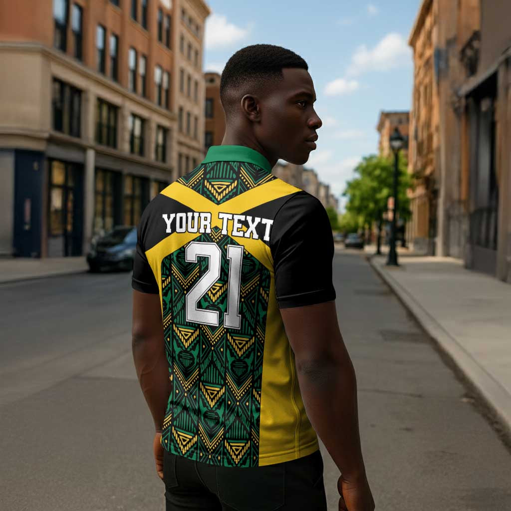 Afro-Jamaicans Football Custom Zipper Polo Shirt Black Ethnic Motifs