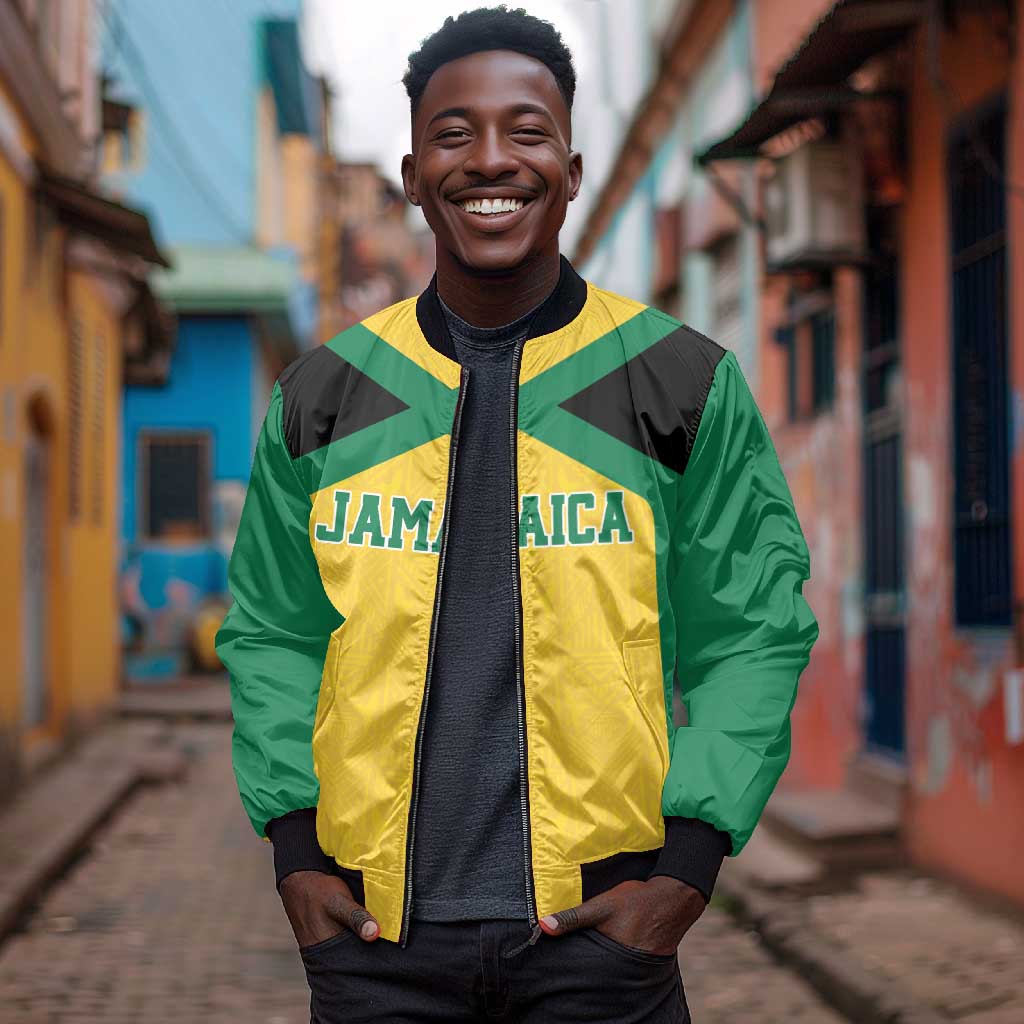 Afro-Jamaicans Football Custom Bomber Jacket Gold Ethnic Motifs