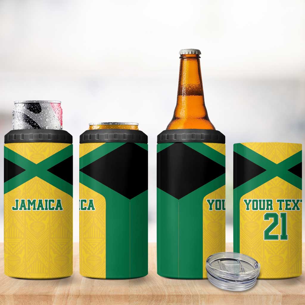 Afro-Jamaicans Football Custom 4 in 1 Can Cooler Tumbler Gold Ethnic Motifs
