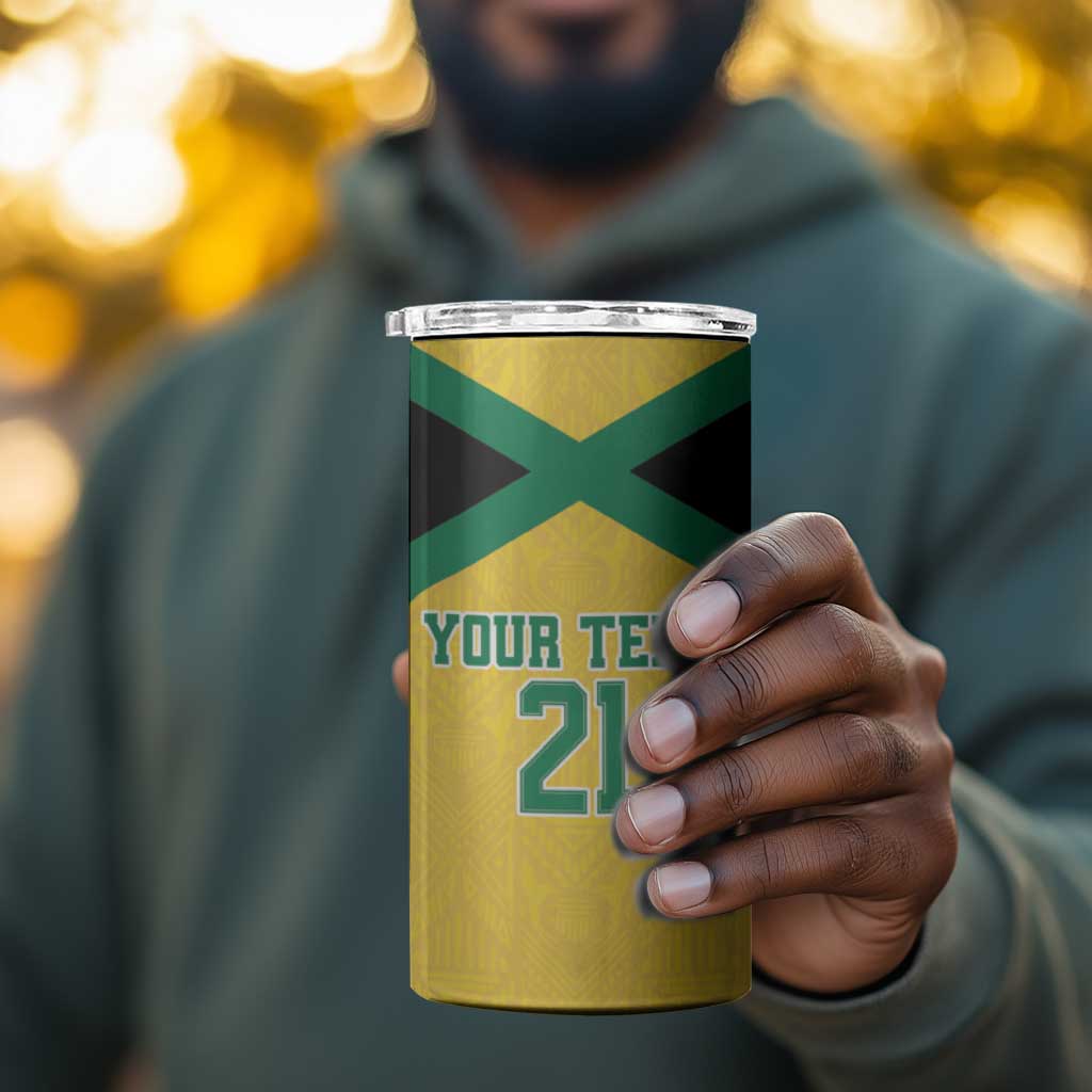 Afro-Jamaicans Football Custom 4 in 1 Can Cooler Tumbler Gold Ethnic Motifs