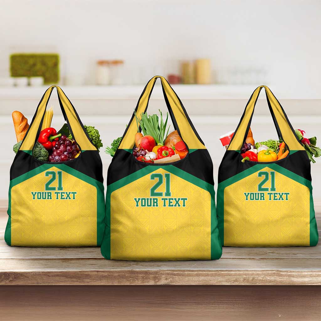 Afro-Jamaicans Football Custom Grocery Bag Gold Ethnic Motifs