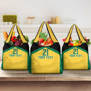 Afro-Jamaicans Football Custom Grocery Bag Gold Ethnic Motifs