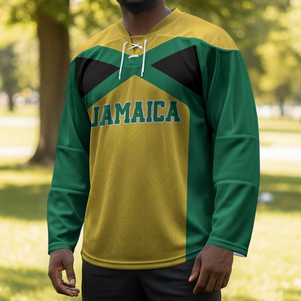 Afro-Jamaicans Football Custom Hockey Jersey Gold Ethnic Motifs