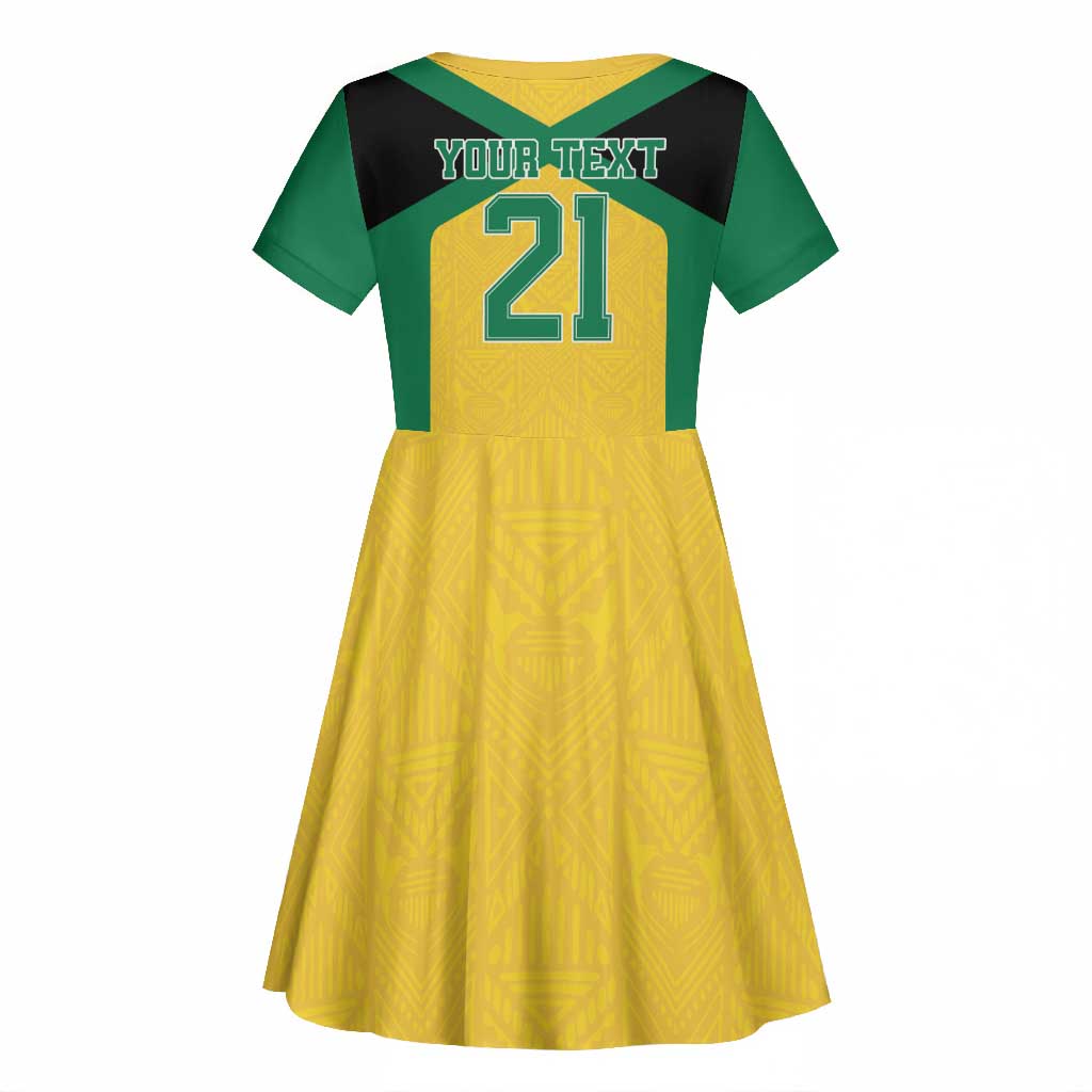 Afro-Jamaicans Football Custom Kid Short Sleeve Dress Gold Ethnic Motifs