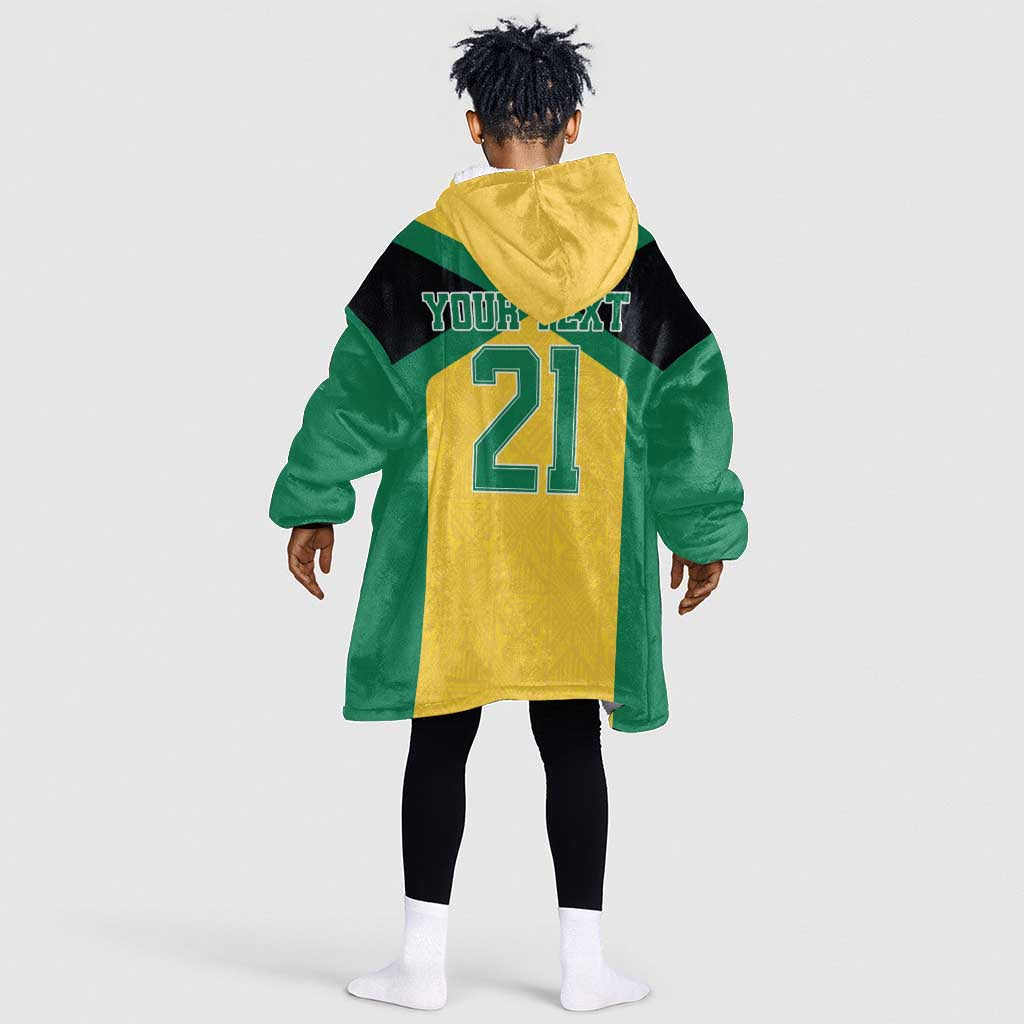 Afro-Jamaicans Football Custom Kid Wearable Blanket Hoodie Gold Ethnic Motifs