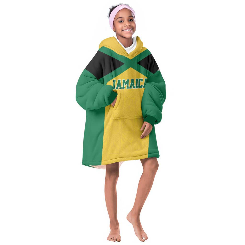 Afro-Jamaicans Football Custom Kid Wearable Blanket Hoodie Gold Ethnic Motifs