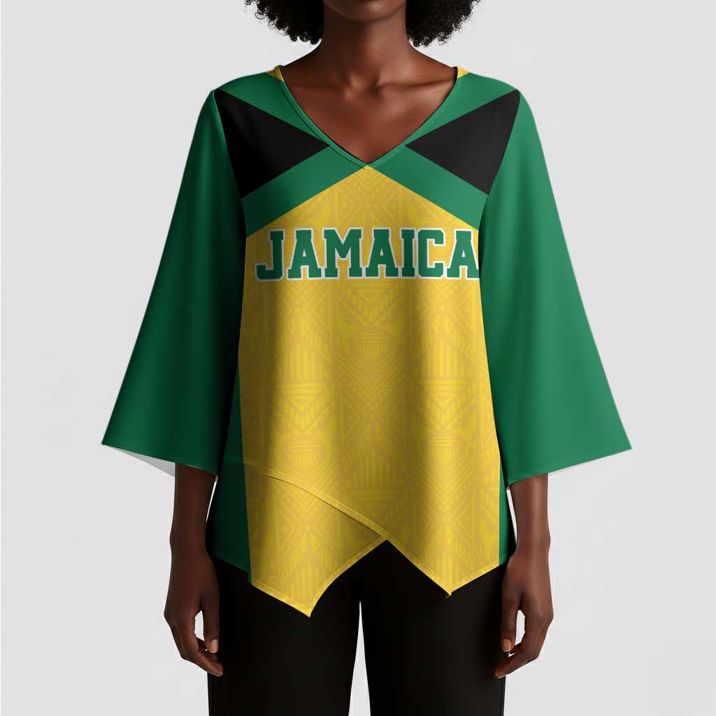 Afro-Jamaicans Football Custom Kimono Sleeve Blouse Gold Ethnic Motifs