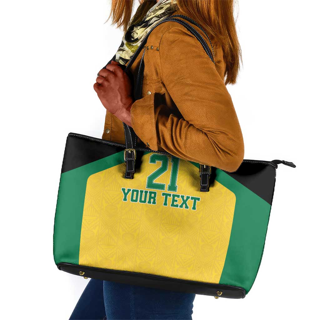 Afro-Jamaicans Football Custom Leather Tote Bag Gold Ethnic Motifs