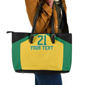 Afro-Jamaicans Football Custom Leather Tote Bag Gold Ethnic Motifs