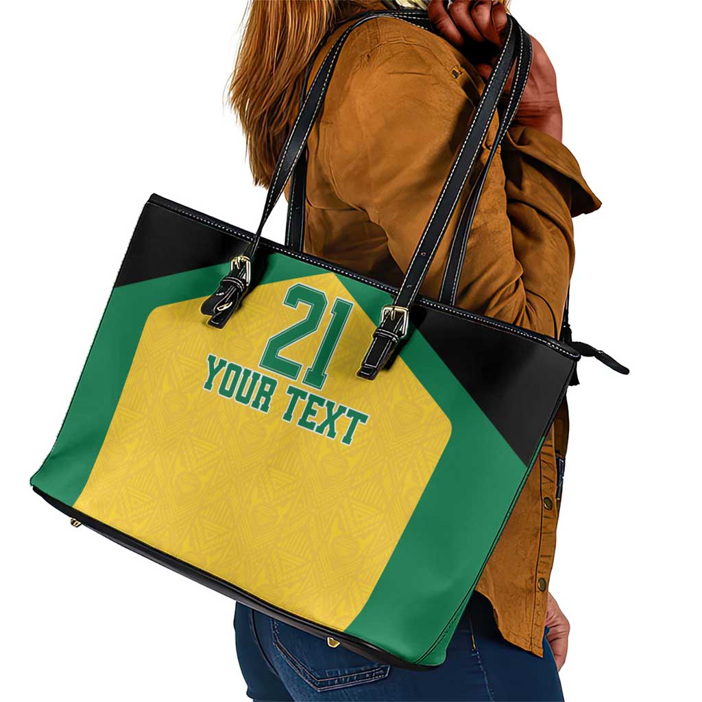 Afro-Jamaicans Football Custom Leather Tote Bag Gold Ethnic Motifs