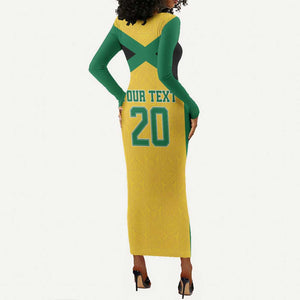 Afro-Jamaicans Football Custom Long Sleeve Bodycon Dress Gold Ethnic Motifs LT9