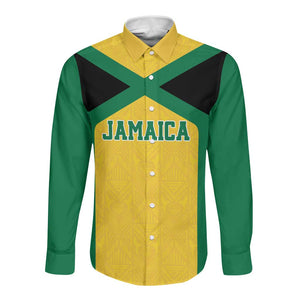 Afro-Jamaicans Football Custom Long Sleeve Button Shirt Gold Ethnic Motifs
