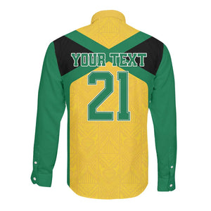 Afro-Jamaicans Football Custom Long Sleeve Button Shirt Gold Ethnic Motifs