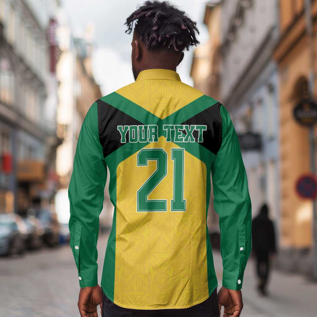 Afro-Jamaicans Football Custom Long Sleeve Button Shirt Gold Ethnic Motifs