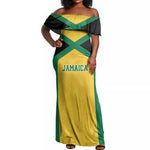 Afro-Jamaicans Football Custom Off Shoulder Maxi Dress Gold Ethnic Motifs