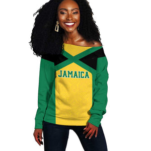 Afro-Jamaicans Football Custom Off Shoulder Sweater Gold Ethnic Motifs