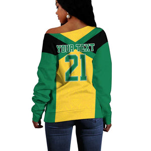 Afro-Jamaicans Football Custom Off Shoulder Sweater Gold Ethnic Motifs