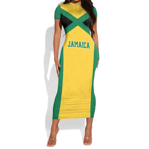 Afro-Jamaicans Football Custom Short Sleeve Bodycon Dress Gold Ethnic Motifs LT9