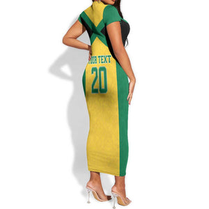 Afro-Jamaicans Football Custom Short Sleeve Bodycon Dress Gold Ethnic Motifs LT9