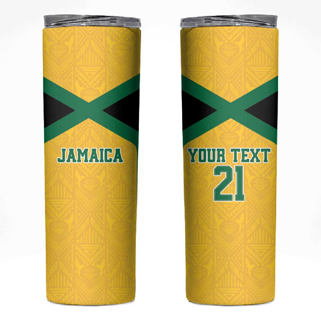 Afro-Jamaicans Football Custom Skinny Tumbler Gold Ethnic Motifs