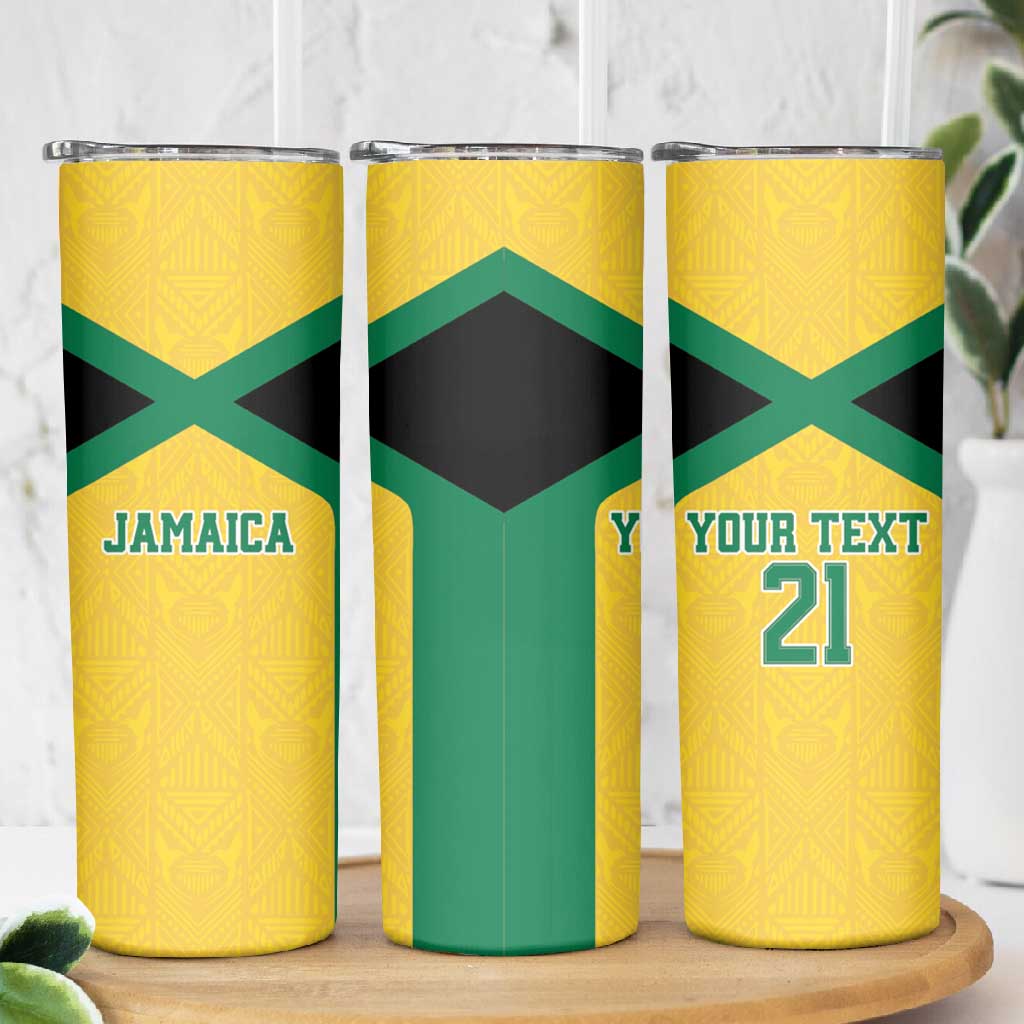 Afro-Jamaicans Football Custom Skinny Tumbler Gold Ethnic Motifs