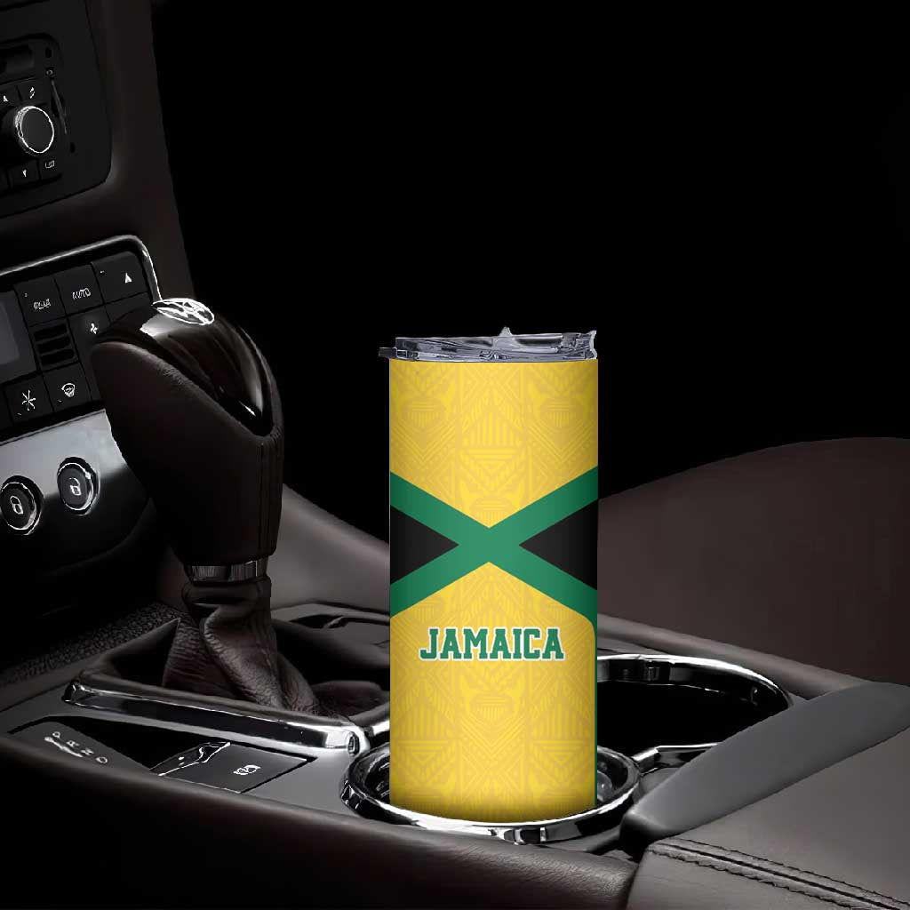 Afro-Jamaicans Football Custom Skinny Tumbler Gold Ethnic Motifs