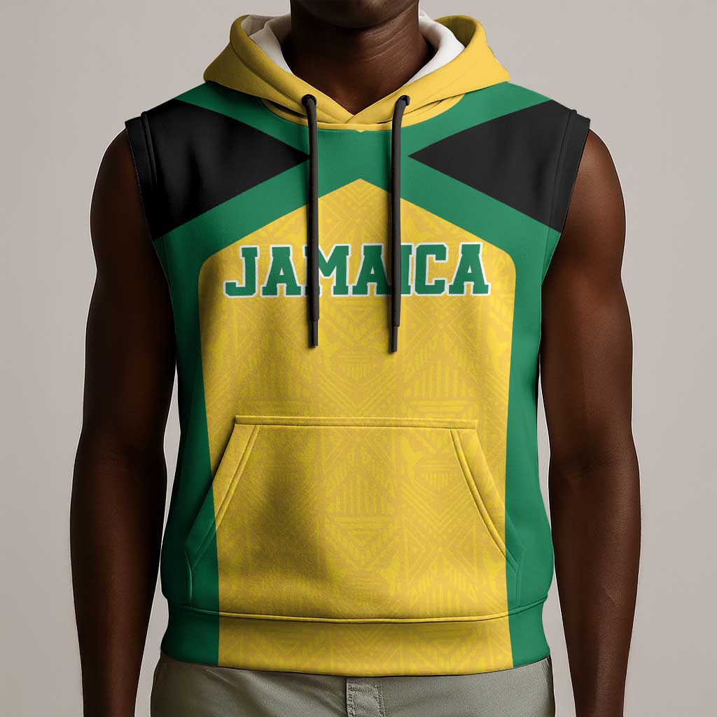 Afro-Jamaicans Football Custom Sleeveless Hoodie Gold Ethnic Motifs - African Pride