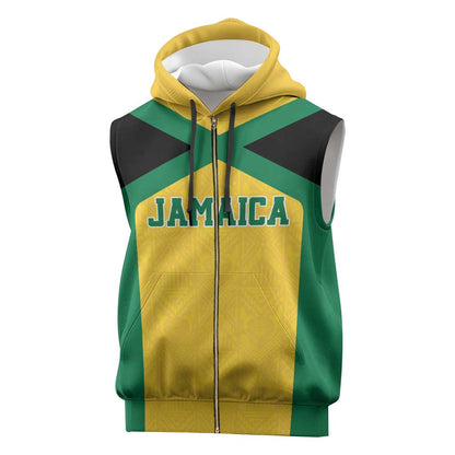 Afro-Jamaicans Football Custom Sleeveless Zip Hoodie Gold Ethnic Motifs - African Pride