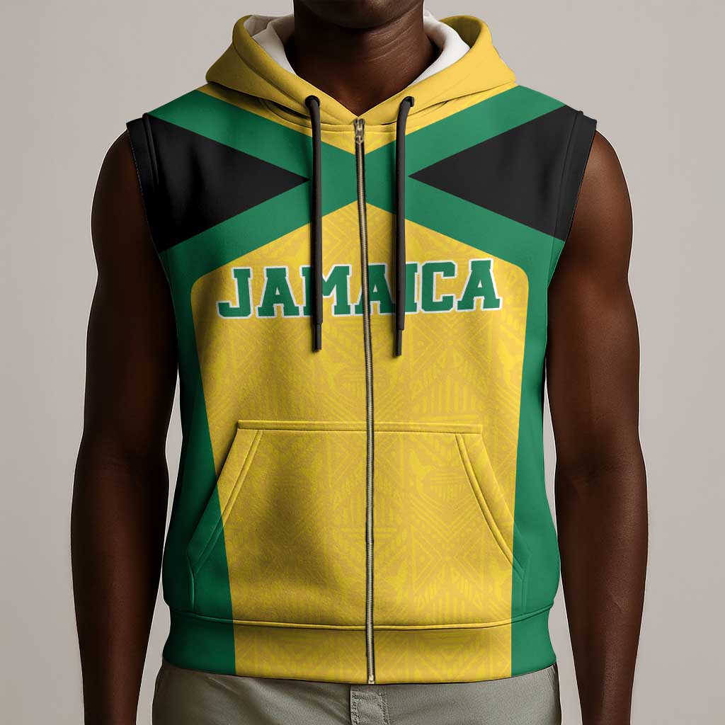 Afro-Jamaicans Football Custom Sleeveless Zip Hoodie Gold Ethnic Motifs - African Pride