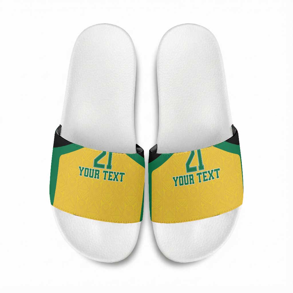 Afro-Jamaicans Football Custom Slide Sandals Gold Ethnic Motifs