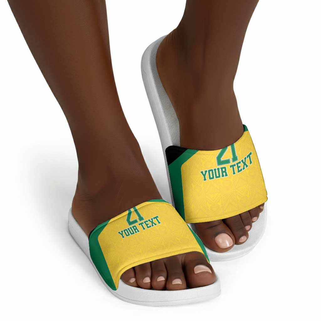 Afro-Jamaicans Football Custom Slide Sandals Gold Ethnic Motifs