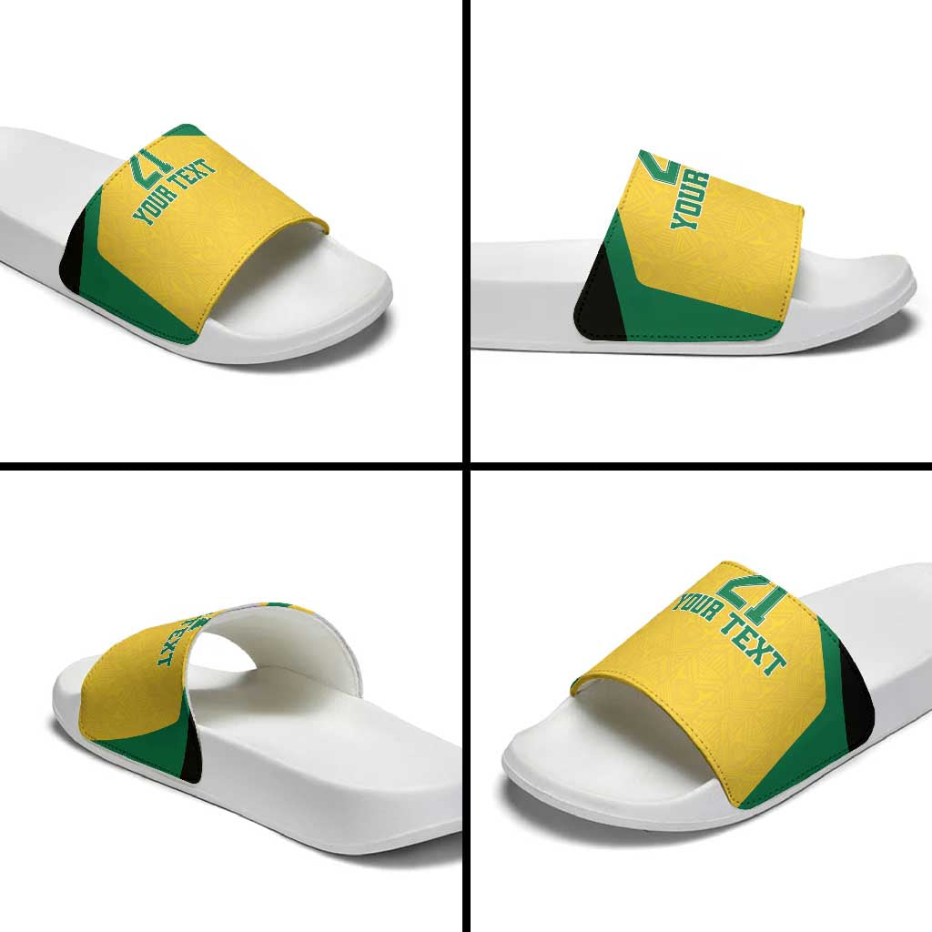 Afro-Jamaicans Football Custom Slide Sandals Gold Ethnic Motifs