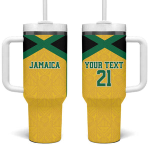 Afro-Jamaicans Football Custom Tumbler With Handle Gold Ethnic Motifs