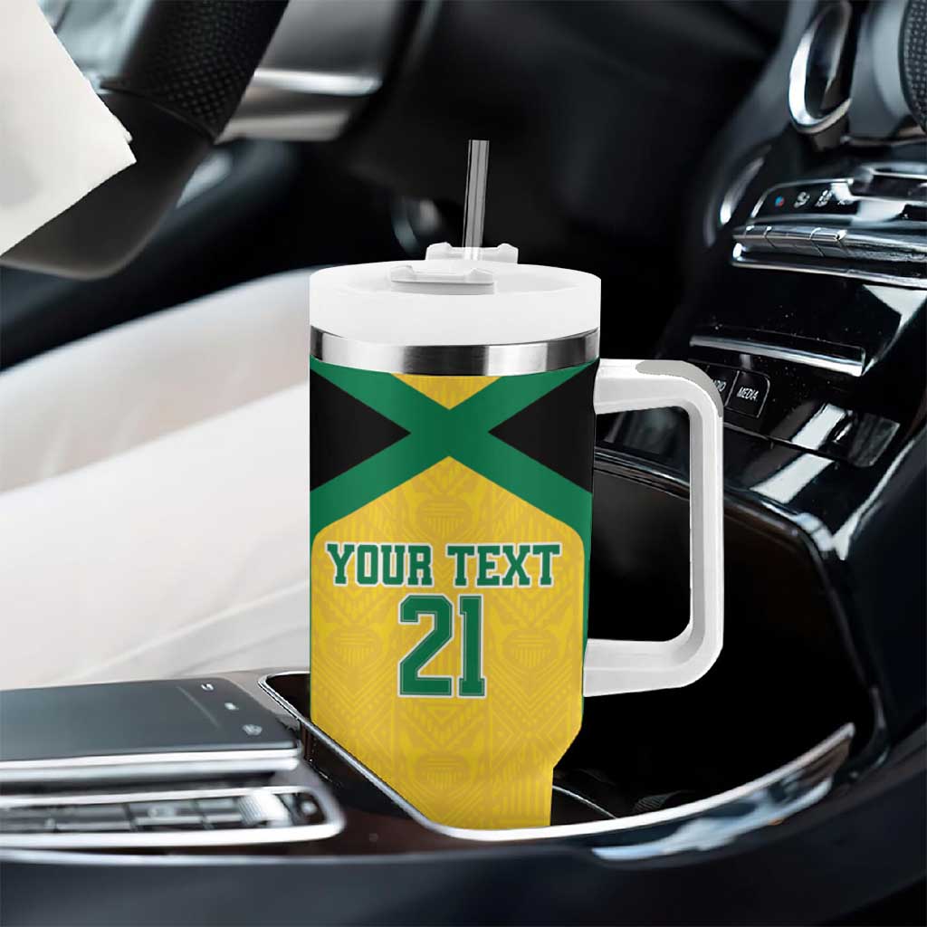 Afro-Jamaicans Football Custom Tumbler With Handle Gold Ethnic Motifs