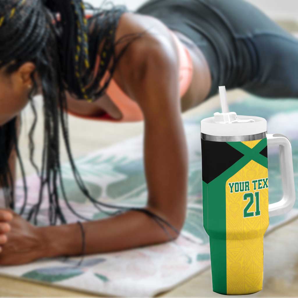 Afro-Jamaicans Football Custom Tumbler With Handle Gold Ethnic Motifs