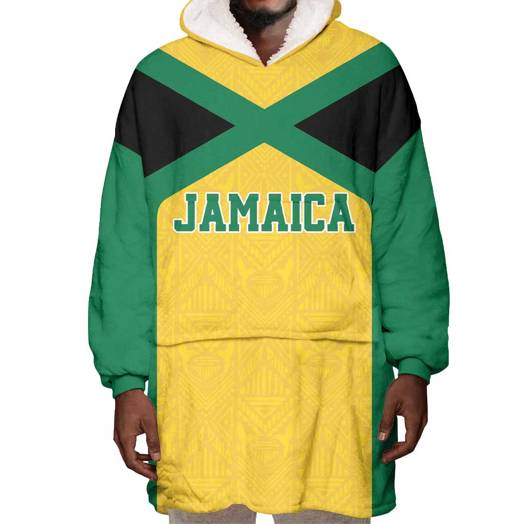 Afro-Jamaicans Football Custom Wearable Blanket Hoodie Gold Ethnic Motifs