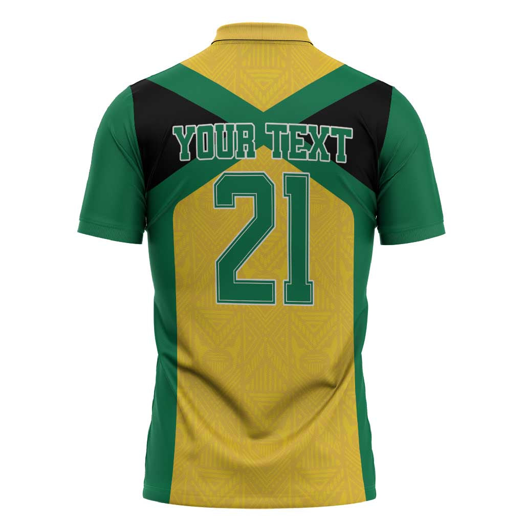 Afro-Jamaicans Football Custom Zipper Polo Shirt Gold Ethnic Motifs